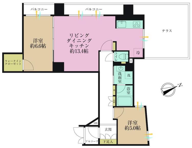 その他 2LDK、専有面積65.28?、バルコニー面積9.26?