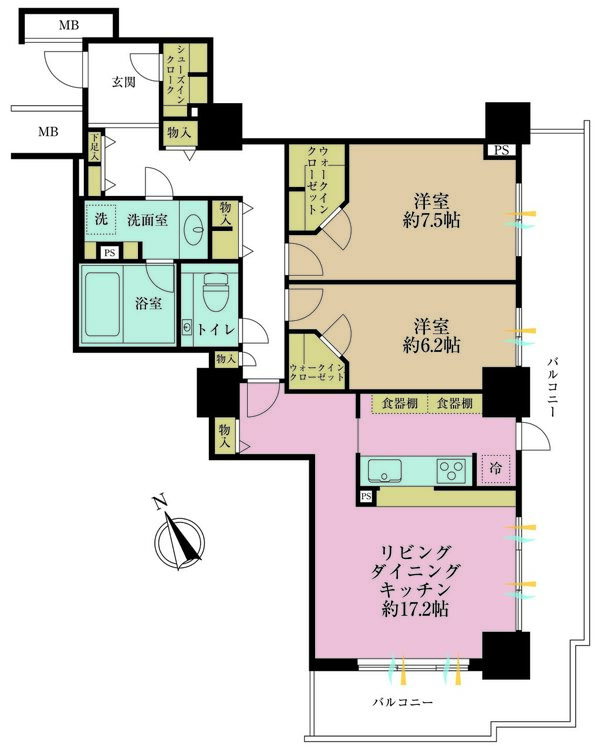 その他 2LDK、専有面積82.51m2、バルコニー面積23.94m2