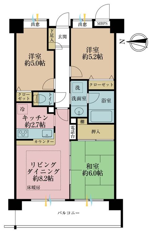その他 3LDK、専有面積60.9m2、バルコニー面積9.52m2
