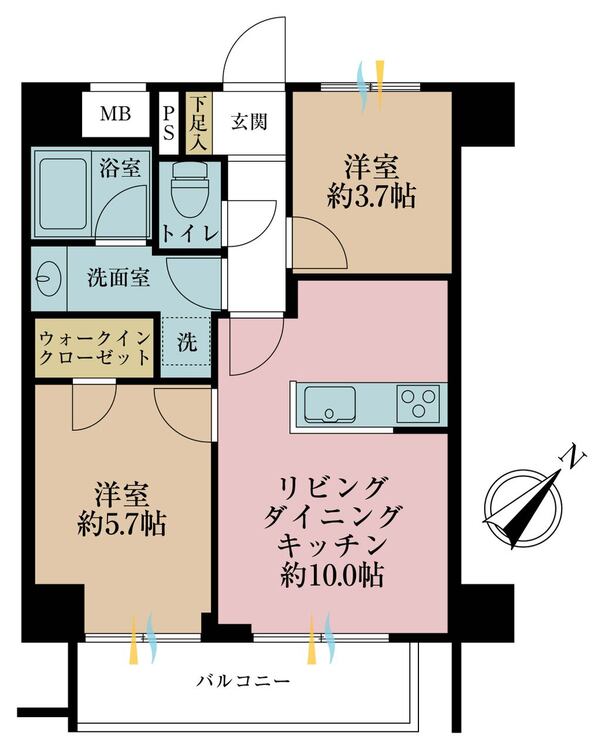 その他 2LDK、専有面積45.22m2、バルコニー面積5.64m2