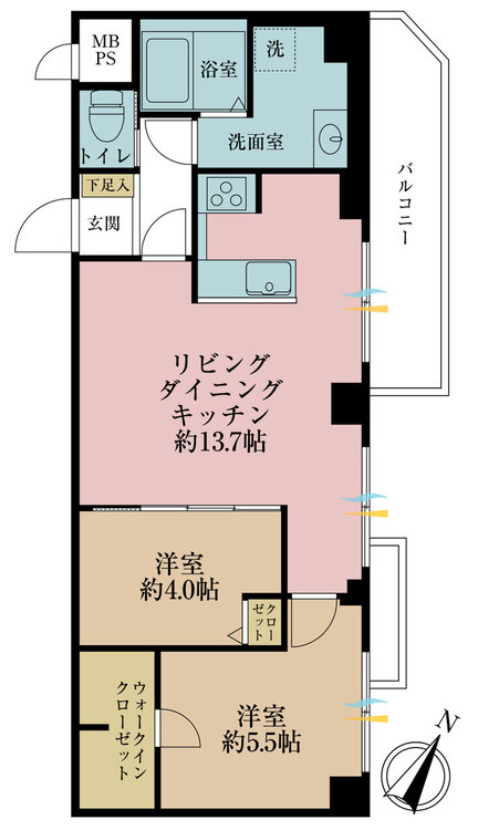 その他 2LDK、専有面積55.35m2、バルコニー面積6.75m2