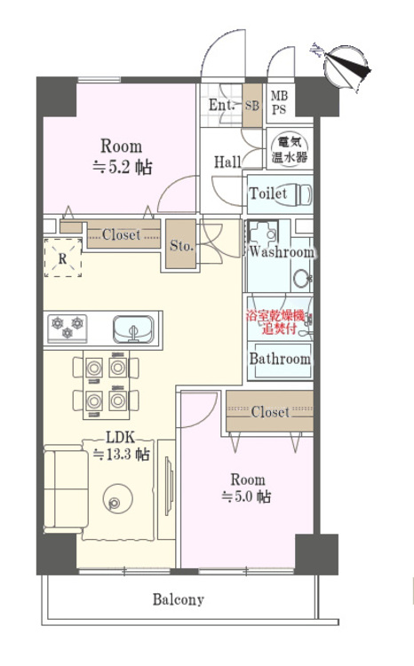 その他 2LDK、専有面積52.38m2、バルコニー面積5.89m2