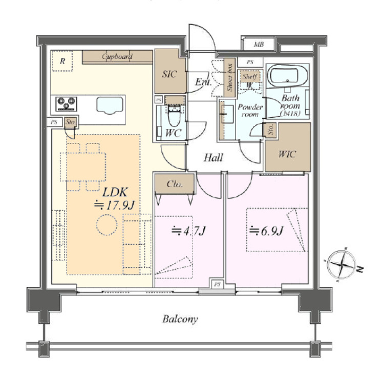 その他 2LDK、専有面積70.19m2、バルコニー面積15.84m2