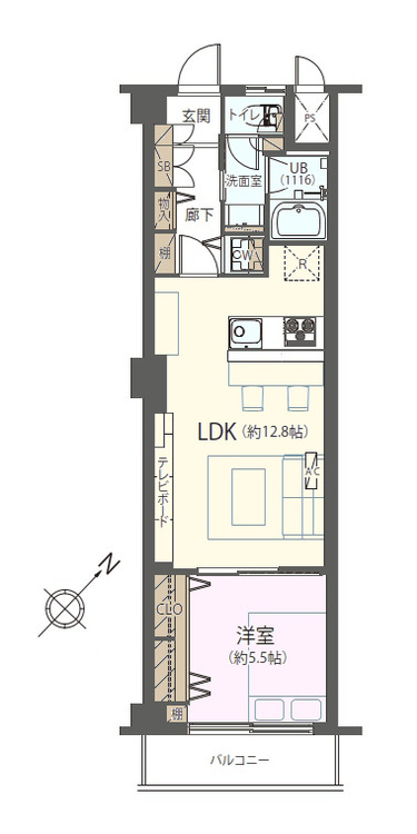 その他 1LDK、専有面積43.92m2、バルコニー面積3.7m2