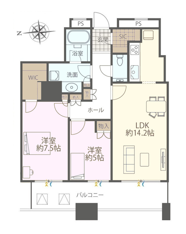 その他 2LDK、専有面積66.09m2、バルコニー面積12.7m2