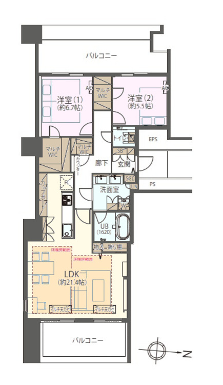 その他 2LDK、専有面積86m2、バルコニー面積25.15m2