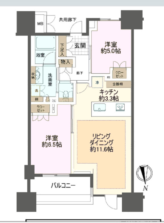 その他 2LDK、専有面積59.49m2、バルコニー面積6.75m2
