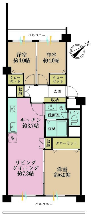その他 3LDK、専有面積60.62m2、バルコニー面積7.28m2