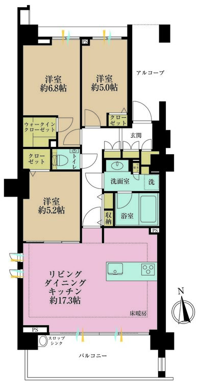 その他 3LDK、専有面積78.33m2、バルコニー面積12.1m2