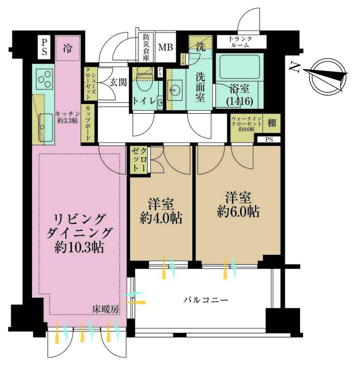 その他 2LDK、専有面積56.88m2、バルコニー面積8.23m2