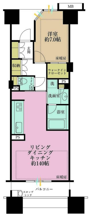 その他 1LDK、専有面積53.86m2、バルコニー面積9m2