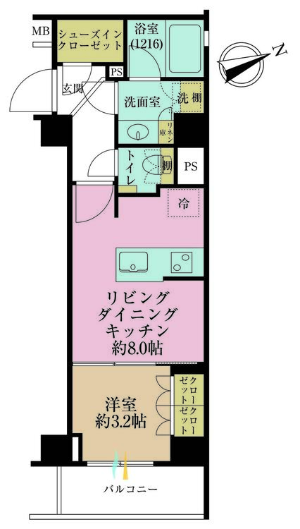 その他 1LDK、専有面積33.08m2、バルコニー面積3.96m2