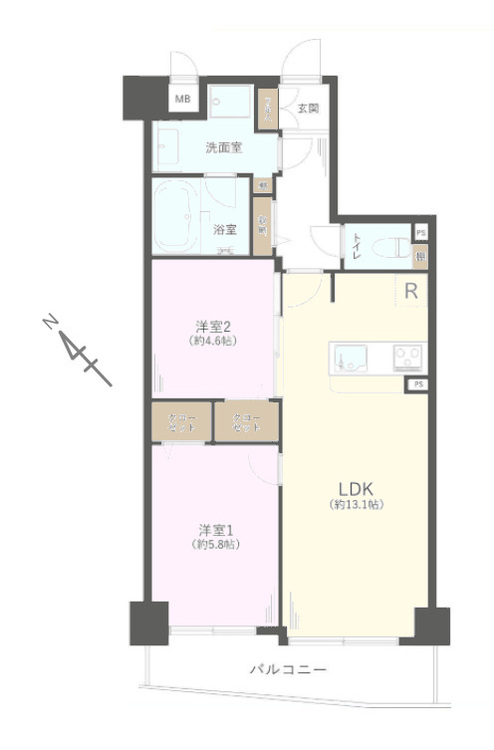 その他 2LDK、専有面積55.04m2、バルコニー面積5.21m2
