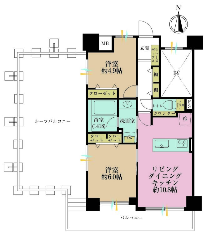 その他 2LDK、専有面積54.15m2、バルコニー面積9.88m2