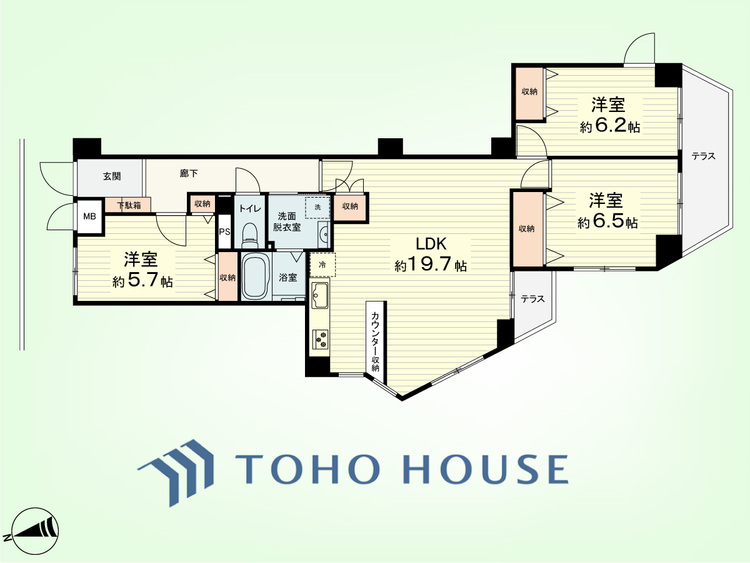 間取り 3LDK　専有面積83.58平米、バルコニー面積8.43平米