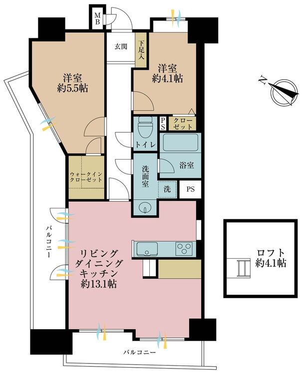 その他 2LDK、専有面積55.01m2、バルコニー面積4.99m2