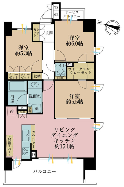 その他 3LDK、専有面積70.35m2、バルコニー面積11.74m2