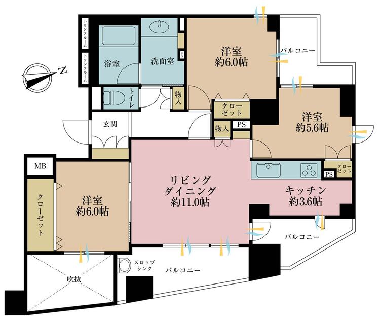 その他 3LDK、専有面積76.12m2、バルコニー面積16.48m2