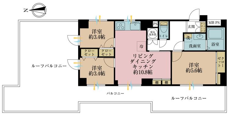 その他 3LDK、専有面積56.67m2、バルコニー面積4.48m2