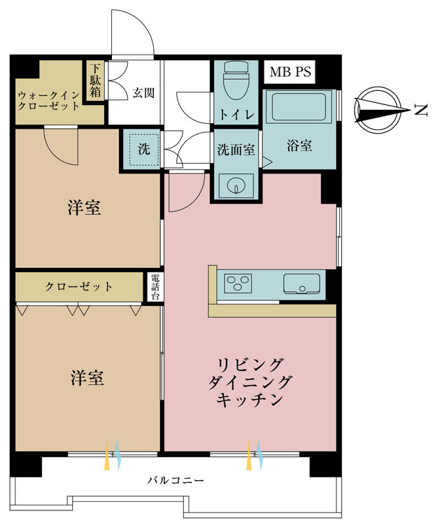その他 2LDK、専有面積44.48m2、バルコニー面積6.44m2
