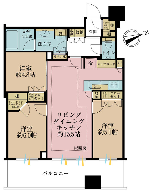 その他 3LDK、専有面積71.37m2、バルコニー面積14.91m2