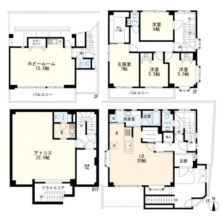 間取り 間取図　5LDKK＋地下1階（事務所＋SK）