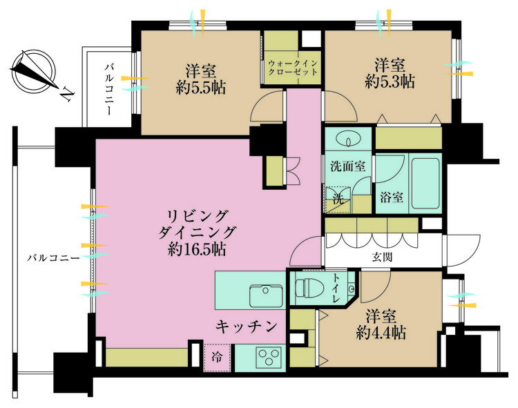 その他 3LDK、専有面積75.65m2、バルコニー面積9.9m2