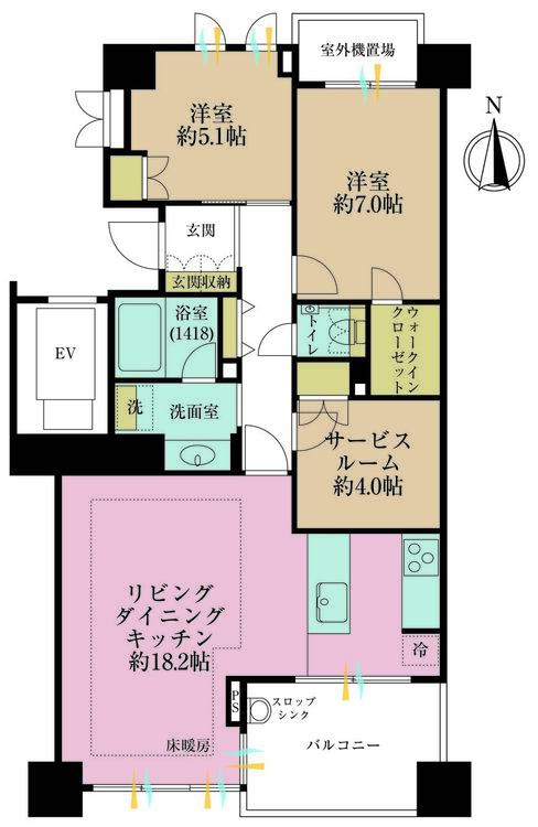 その他 2LDK+S（納戸）、専有面積81.67m2、バルコニー面積7.4m2