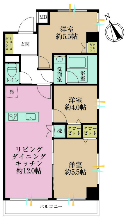 その他 3LDK、専有面積60.2m2、バルコニー面積5.6m2