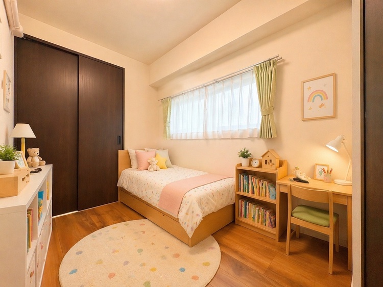 内装 ※生成AIによるイメージです。家具・小物は販売価格に含まれません。プライベートルーム風の通り道。舞い込んでくる風が優しく躍り、室内に爽やかな空気を運んでくる。