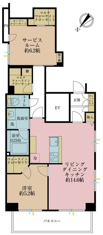その他 1LDK+S（納戸）、専有面積64.67m2、バルコニー面積7.72m2