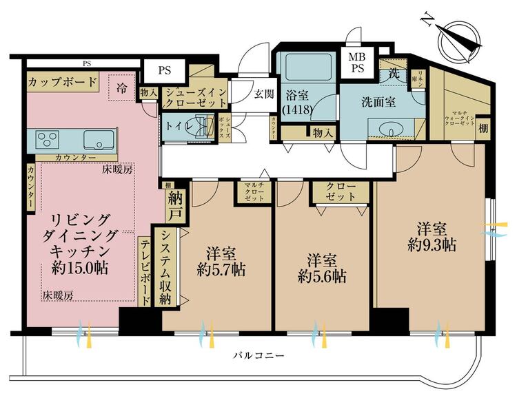 その他 3LDK、専有面積87.23m2、バルコニー面積15.89m2