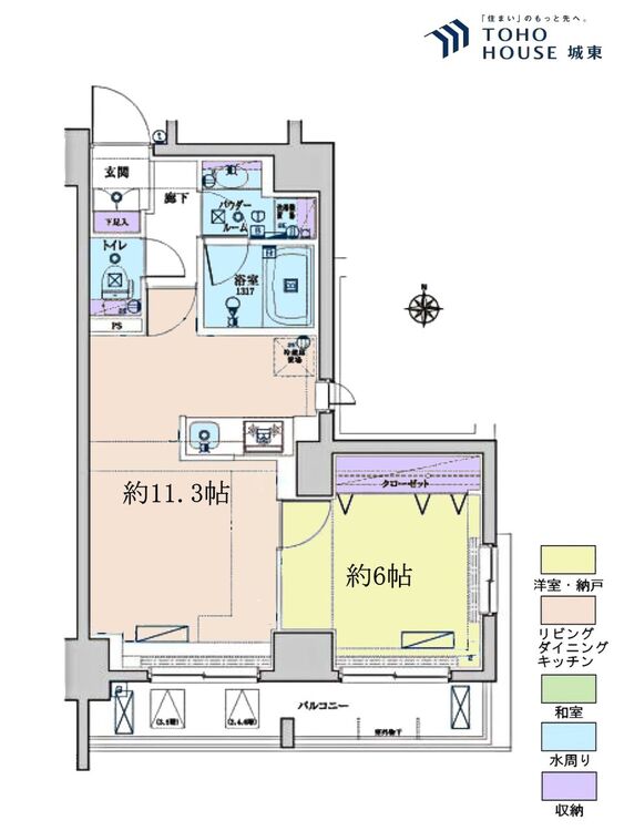 間取り １ＬＤＫ、専有面積４０．１２平米、バルコニー面積６．５６平米