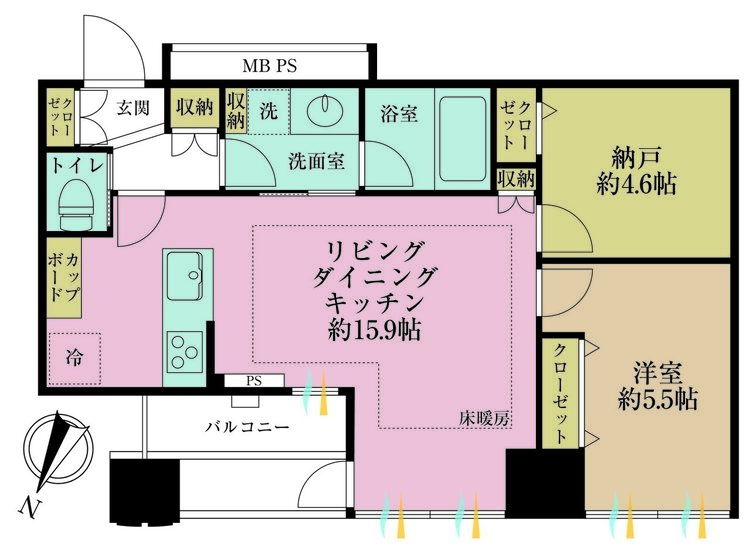 その他 1LDK+S（納戸）、専有面積58m2、バルコニー面積5.49m2