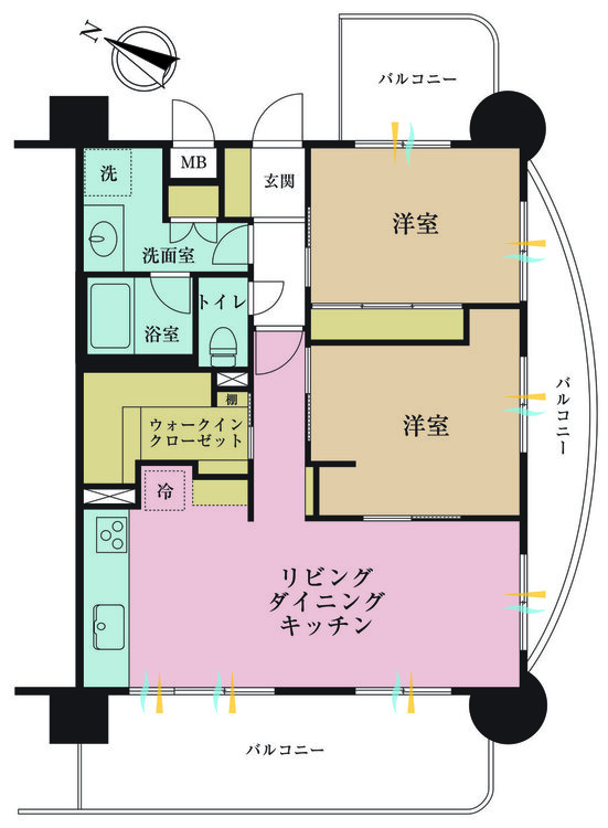 その他 2LDK、有面積65.12m2、バルコニー面積26.07m2