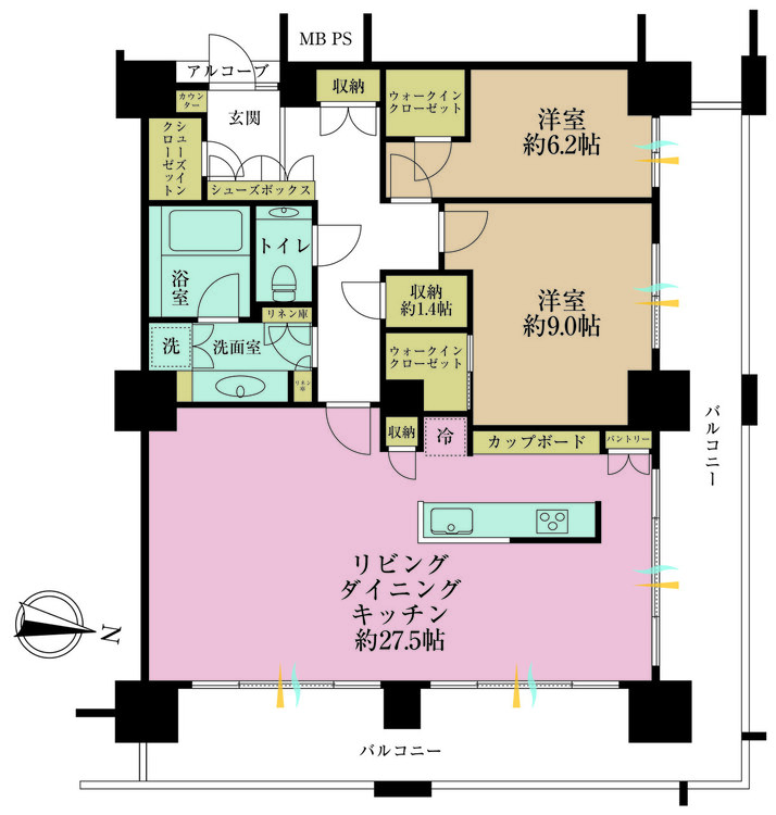 その他 2LDK、専有面積102.99m2、バルコニー面積35.55m2