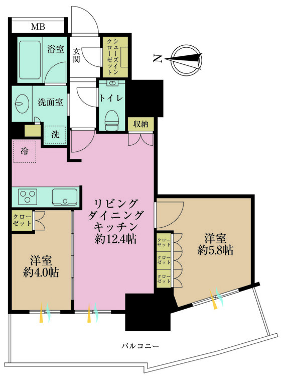 その他 2LDK、専有面積52.39m2、バルコニー面積14.55m2