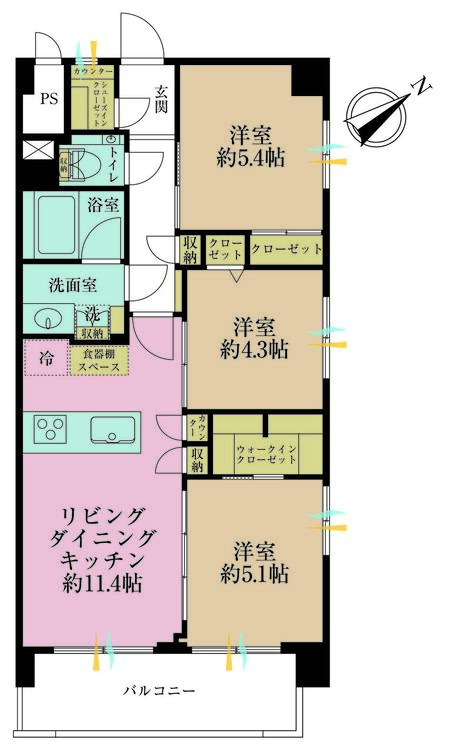 その他 3LDK、専有面積63.52m2、バルコニー面積7.83m2