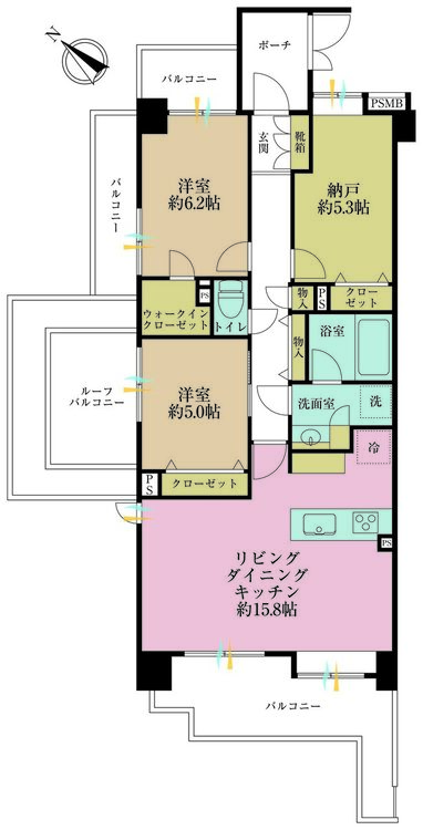 その他 2LDK+S（納戸）、専有面積75.01m2、バルコニー面積19.96m2