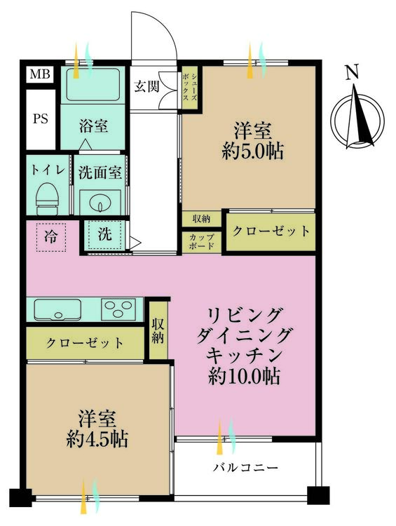 その他 2LDK、専有面積45.36m2、バルコニー面積2.9m2