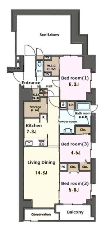 その他 3LDK、専有面積77.08m2、バルコニー面積3.02m2