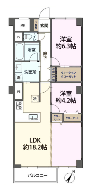 その他 2LDK、専有面積68.32m2、バルコニー面積4.33m2