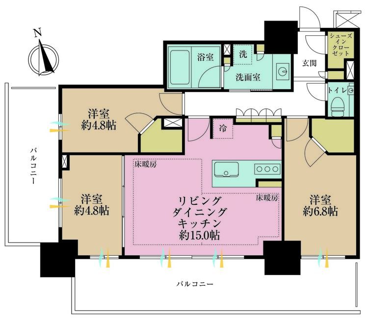 その他 3LDK、専有面積74.64m2、バルコニー面積28.09m2