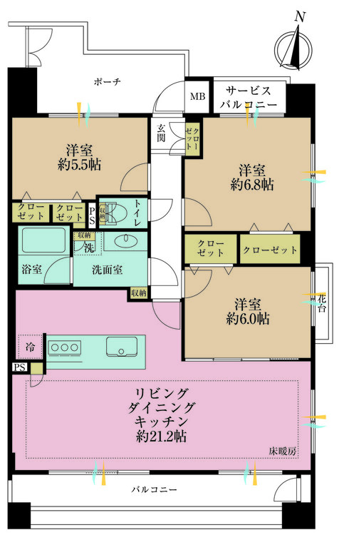 その他 3LDK、専有面積83.69m2、バルコニー面積11.92m2