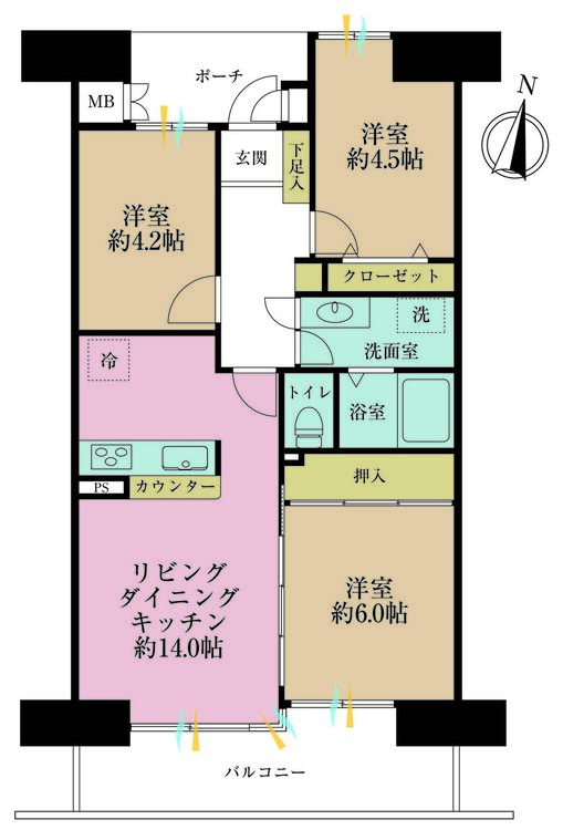 その他 3LDK、専有面積65.18m2、バルコニー面積8.7m2