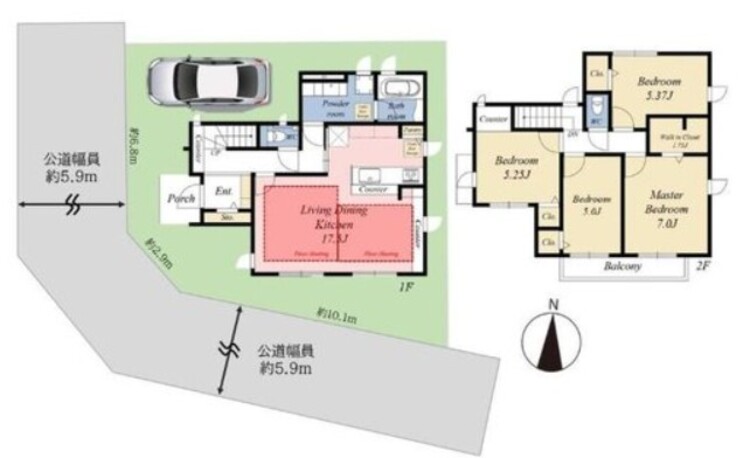 間取り ４ＬＤＫ、土地面積１１７．１７平米、建物面積１０３．７７平米