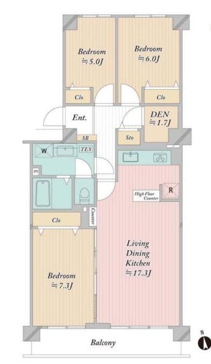 間取り ３ＳＬＤＫ、専有面積８１．１１平米、バルコニー面積９．１平米