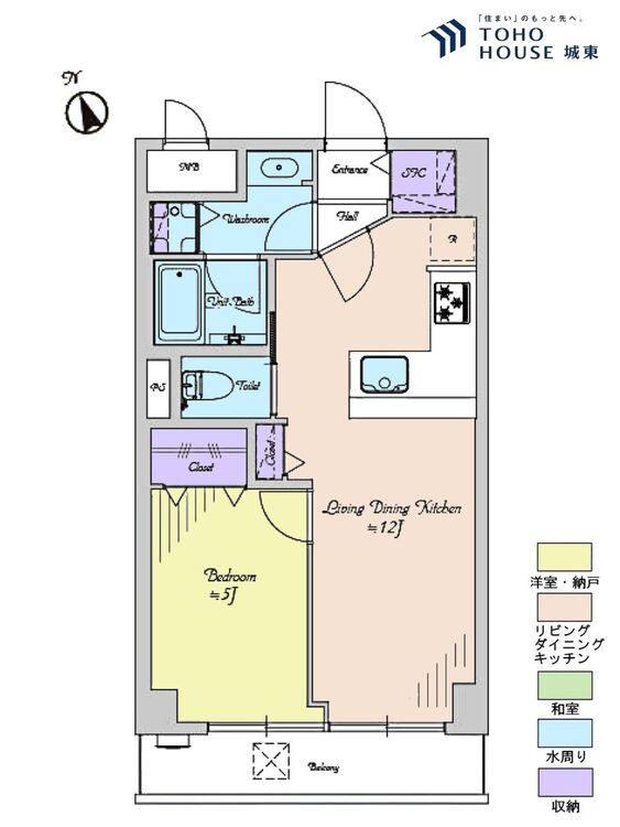 間取り １ＬＤＫ、専有面積４１．１６平米、バルコニー面積５．０４平米