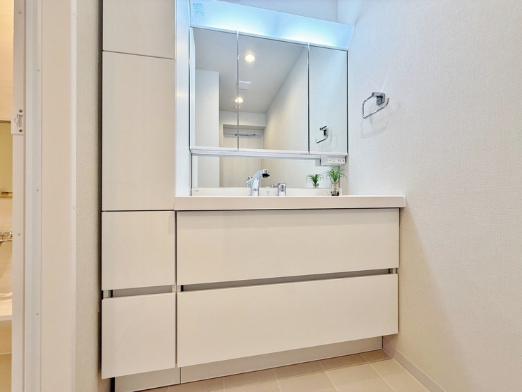 洗面 何かと物が増える場所だからこそ、スッキリと見映えの良い空間に。