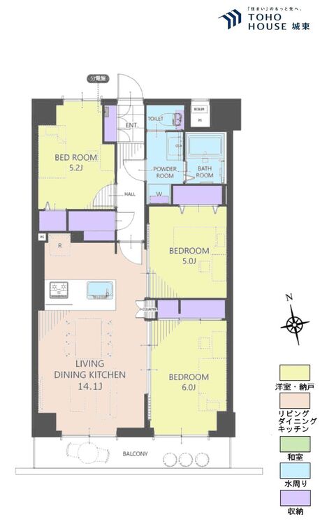 間取り ３ＬＤＫ、専有面積６４．５１平米、バルコニー面積７．５６平米